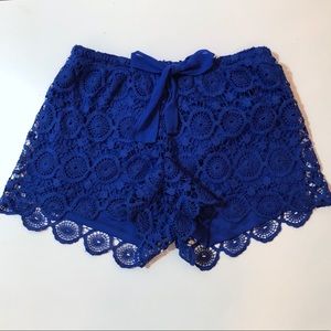 Royal Blue Lace Shorts With Bow Tie